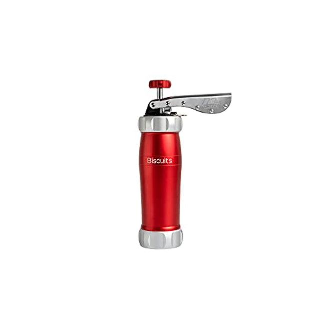 Marcato Atlas Deluxe Biscuit Maker Cookie Press, Made in Italy, Includes 20 Disc Shapes, Red