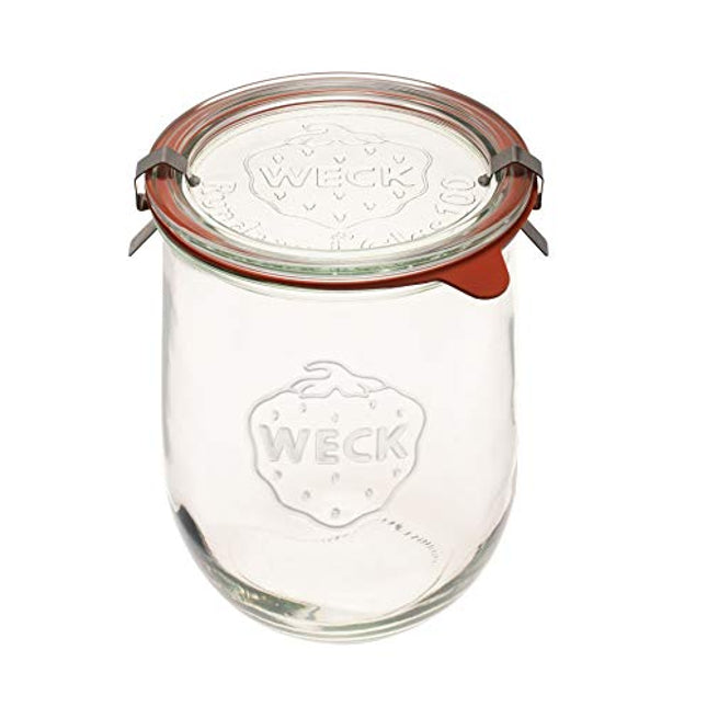 Weck Tulip Jar - Sour Dough Starter Jars - Large Glass Jar for Sourdough - 1 x WECK 745 Clear Jar with Glass Lid and Wide Mouth - 1 Liter Includes Lid, rubber seal and steel clips