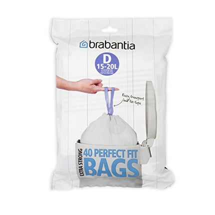 Brabantia Perfectfit Bags, Code D, 15-20 Litre, 40 Bags Per Dispenser Pack, - White