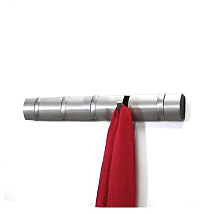 Umbra Flip Wall Mounted Floating Rack Modern, Sleek, Space-Saving Hanger with Retractable Hooks to Hang Coats, Scarves, Purses and More, 5, Nickel