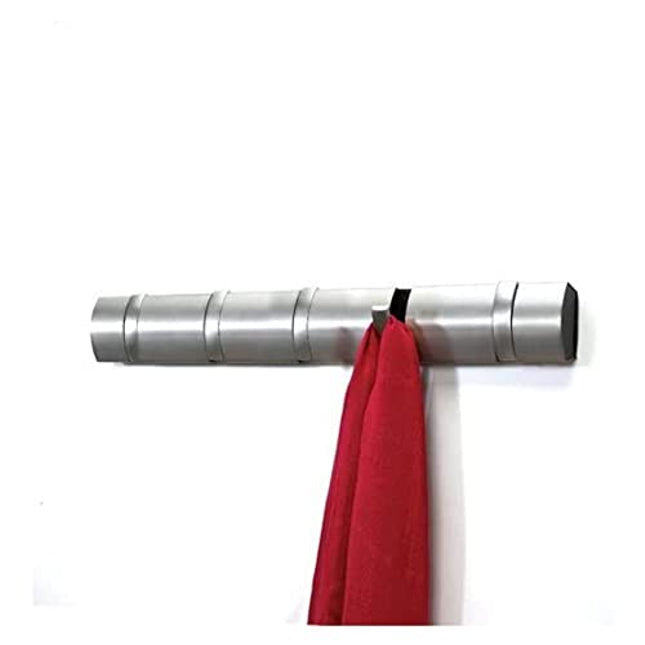 Umbra Flip Wall Mounted Floating Rack Modern, Sleek, Space-Saving Hanger with Retractable Hooks to Hang Coats, Scarves, Purses and More, 5, Nickel