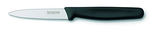 Victorinox Serrated 3.25-Inch Paring Knife, Spear-Point, Large Handle, Black
