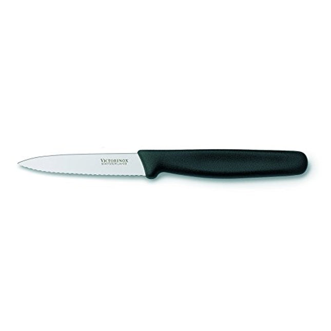 Victorinox Serrated 3.25-Inch Paring Knife, Spear-Point, Large Handle, Black
