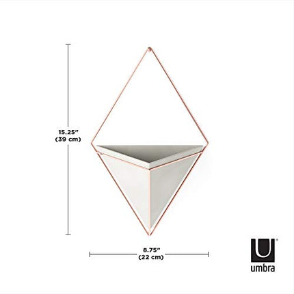 Umbra Trigg Hanging Planter Vase & Geometric Wall Decor Ceramic Container - Great For Succulent Plants, Air Plant, Mini Cactus, Faux Plants and More, Large, Concrete/Copper