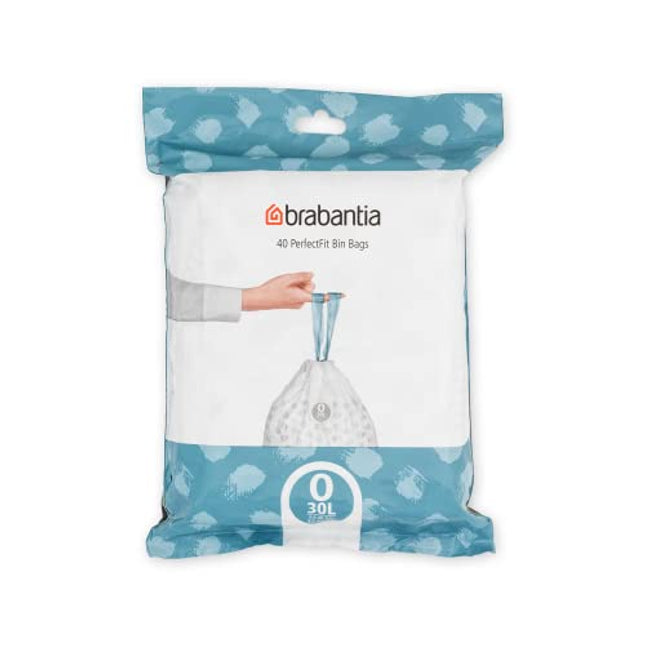 Brabantia PerfectFit Trash Bags (Size O/8 Gal) Thick Plastic Trash Can Liners with Drawstring Handles (40 Bags)