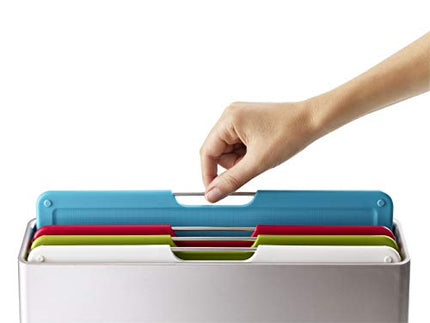 Joseph Joseph Folio Plastic Kitchen Cutting Board Set with Storage Case Color-Coded Easy-Access Design Dishwasher Safe Non-Slip, Large, Silver