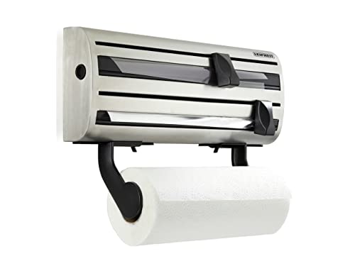 Leifheit Wall-Mounted Paper Towel, Foil, and Plastic Wrap Dispenser
