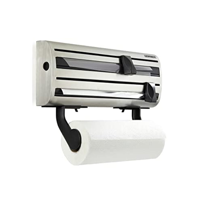 Leifheit Wall-Mounted Paper Towel, Foil, and Plastic Wrap Dispenser