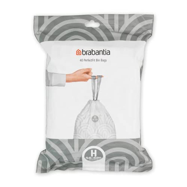 Brabantia Perfectfit Bags, Code H, 50-60 Litre, 40 Bags Per Dispenser Pack, - White