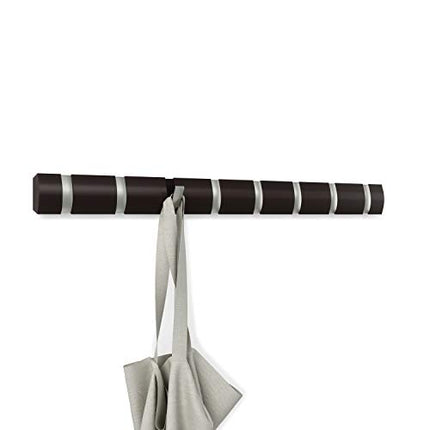Umbra Flip Wall Mounted Floating Rack Modern, Sleek, Space-Saving Hanger with Retractable Hooks to Hang Coats, Scarves, Purses and More, 8, Espresso