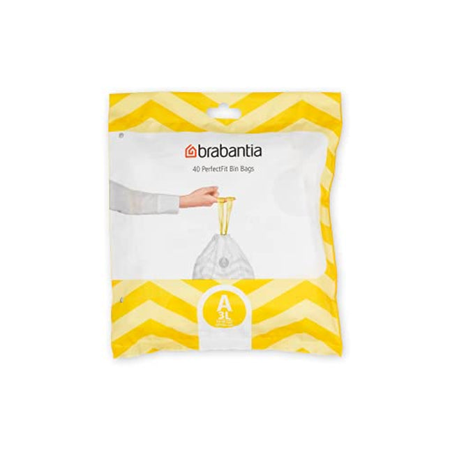 Brabantia Perfectfit Bags, Code A, 3 Litre, 40 Bags Per Dispenser Pack, - White