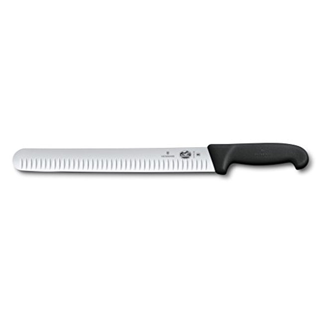 Victorinox-Swiss-Army- 47645 Cutlery Fibrox Pro Slicing Knife, Granton Blade, Black, 12-Inch