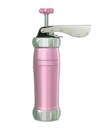 Marcato Design Atlas Deluxe Biscuit Maker Cookie Press, Includes 20 Cookie Disc Shapes, Pink