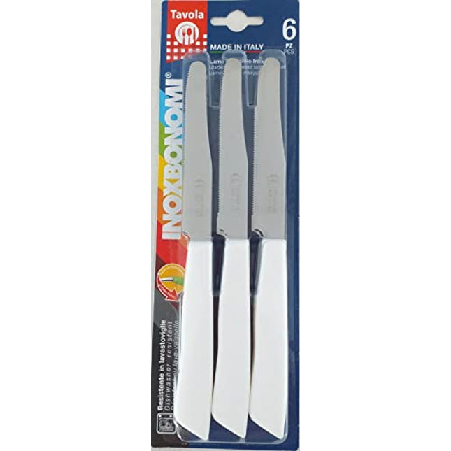 Set Of 6 Serrated Tavola Table Knives 11 Cm - White
