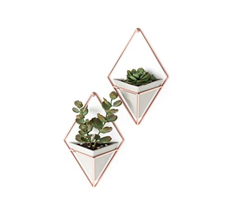 Umbra Trigg Hanging Planter Vase & Geometric Wall Decor Container - Great For Succulent Plants, Air Plant, Mini Cactus, Faux Plants and More, Concrete Resin/Copper (Set of 2)