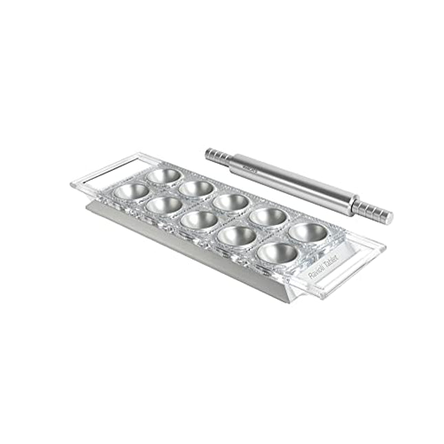 Marcato Atlas Ravioli Tablet Pasta Maker, Made in Italy, Silver, Makes 10 2-Inch Squares, 14 x 8.5