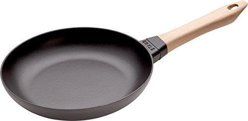 Staub 1005022 Cast Iron Pan With Wooden Handle, Suitable For Induction, 24 Cm, Black