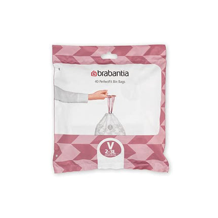 Brabantia Perfectfit Bags, Code V, 3 Litre, Dispenser Pack 40 Bags, - White