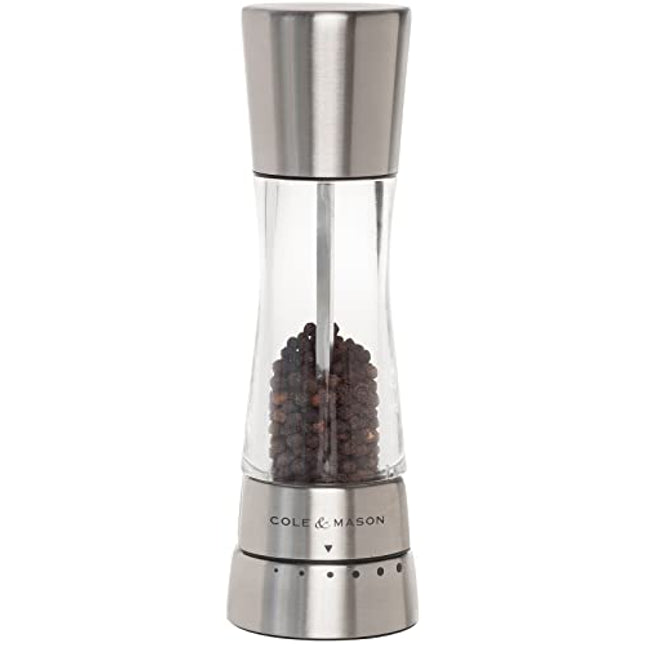 Cole & Mason H59401G Derwent Pepper Mill | Gourmet Precision+ | Stainless Steel/Acrylic | 190mm | Single | Includes 1 x Pepper Grinder | Lifetime Mechanism Guarantee