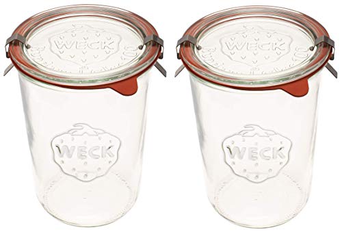 Weck Canning 743 Mold Jars made of Transparent Glass - Eco-Friendly - Storage for Food, Yogurt with Air Tight Seal and Lid - 3/4 Liter Tall - Set of (2 Jars)