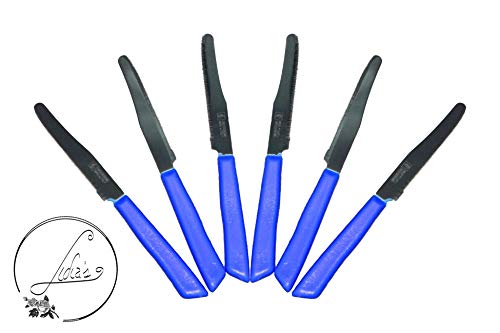 Italian Knives, Italian Style Steak Knives By Inoxbonomi Coltellerie, 6 Pack Stainless Steel In Color (Blue)