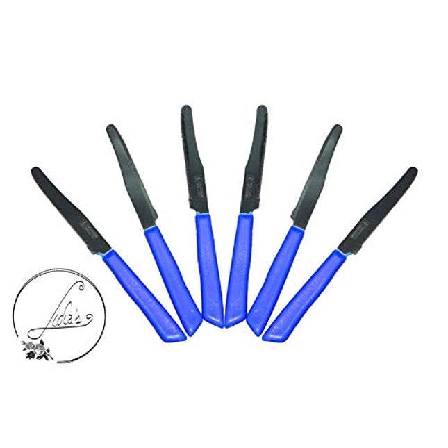 Italian Knives, Italian Style Steak Knives By Inoxbonomi Coltellerie, 6 Pack Stainless Steel In Color (Blue)