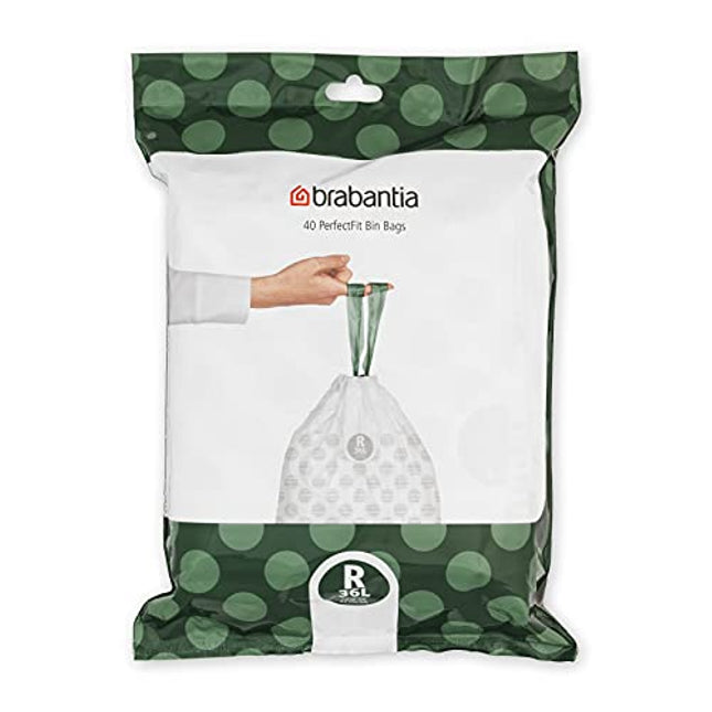 Brabantia Perfectfit Bags, Code R, 36 Litre, Dispenser Pack, 40 Bags - White