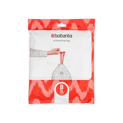 Brabantia Perfectfit Bags, Code B, 5 Litres, 40 Bags In Dispenser Pack - White