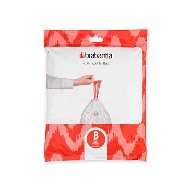 Brabantia Perfectfit Bags, Code B, 5 Litres, 40 Bags In Dispenser Pack - White