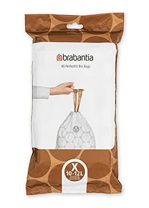 Brabantia Perfectfit Bags, Code X, 10-12 Litre, Dispenser Pack, 40 Bags - White