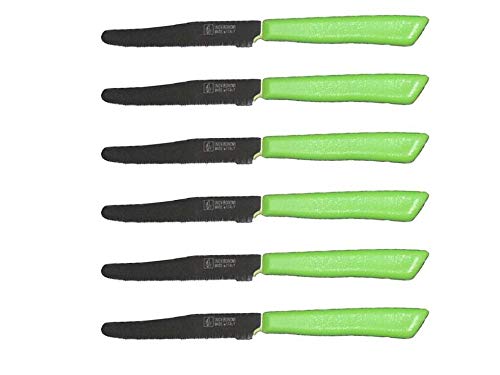 Italian Knives, Italian Style Steak Knives By Inoxbonomi Coltellerie, 6 Pack Stainless Steel In Color (Green)