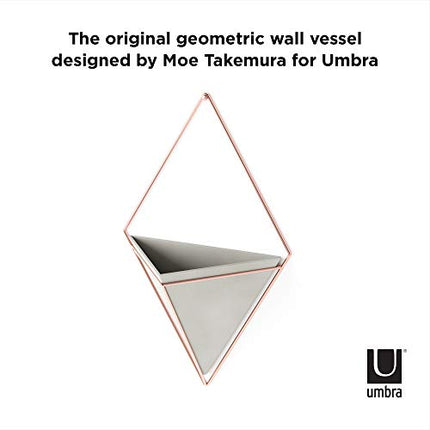 Umbra Trigg Hanging Planter Vase & Geometric Wall Decor Ceramic Container - Great For Succulent Plants, Air Plant, Mini Cactus, Faux Plants and More, Large, Concrete/Copper