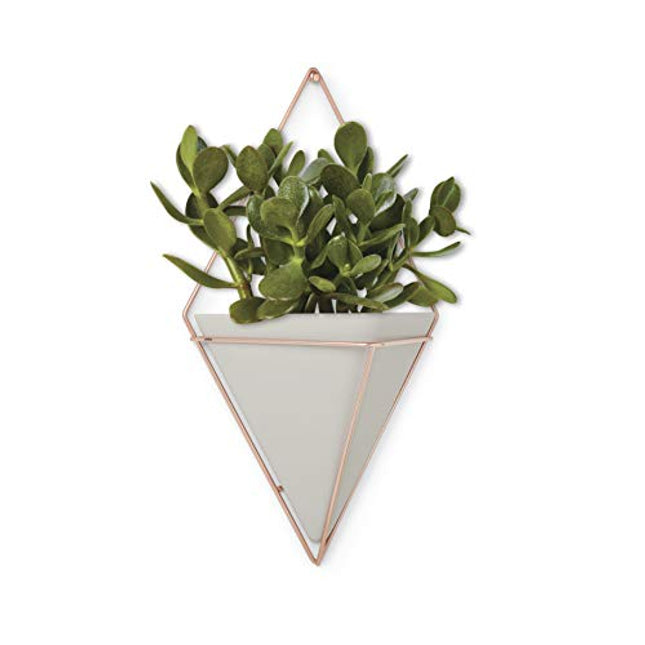Umbra Trigg Hanging Planter Vase & Geometric Wall Decor Ceramic Container - Great For Succulent Plants, Air Plant, Mini Cactus, Faux Plants and More, Large, Concrete/Copper