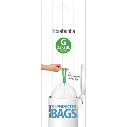 Brabantia Perfectfit Bags, Code G, 23-30 Litre, 20 Bags Per Roll - White