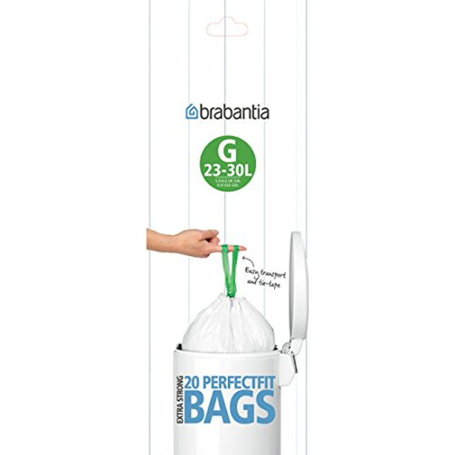 Brabantia Perfectfit Bags, Code G, 23-30 Litre, 20 Bags Per Roll - White