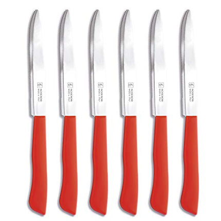 6 Kitchen Knifes (Knives) - Italian Stainless Steel Vegetable/Steak/Table Knife Cutlery (Red)