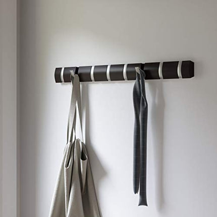 Umbra Flip Wall Mounted Floating Rack Modern, Sleek, Space-Saving Hanger with Retractable Hooks to Hang Coats, Scarves, Purses and More, 8, Espresso