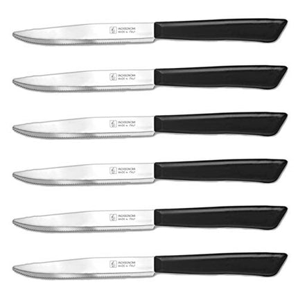 6 Steak Knifes (Knives) - Italian Stainless Steel Vegetable/Steak/Table Knife Cutlery (Black)