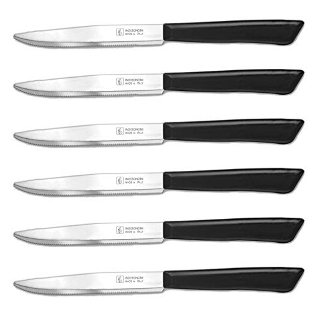 6 Steak Knifes (Knives) - Italian Stainless Steel Vegetable/Steak/Table Knife Cutlery (Black)