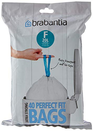 Brabantia Perfectfit Bags, Code F, 20L, Slimline, 40 Bags Per Dispenser Pack, - White