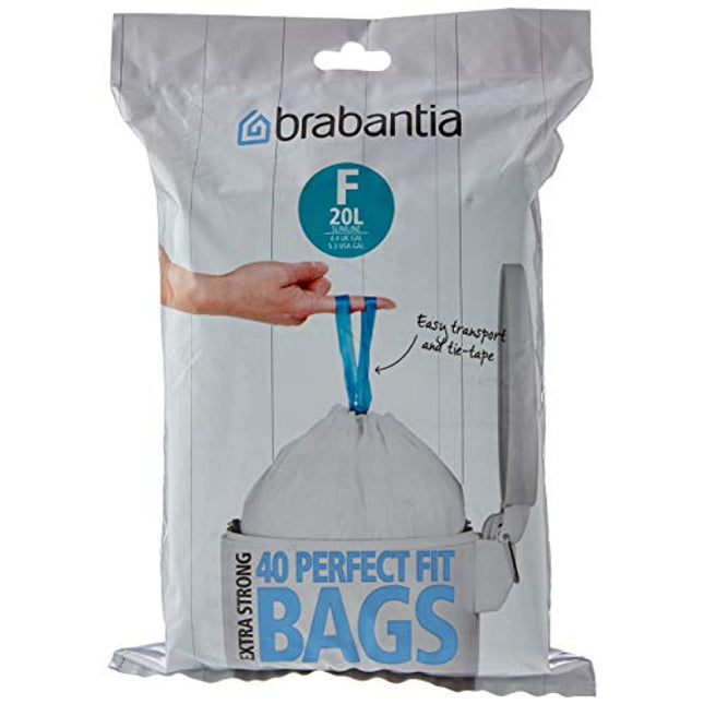 Brabantia Perfectfit Bags, Code F, 20L, Slimline, 40 Bags Per Dispenser Pack, - White