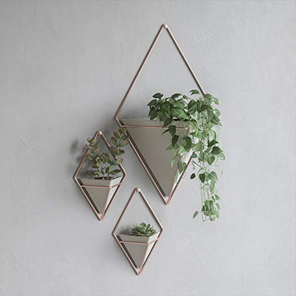 Umbra Trigg Hanging Planter Vase & Geometric Wall Decor Ceramic Container - Great For Succulent Plants, Air Plant, Mini Cactus, Faux Plants and More, Large, Concrete/Copper