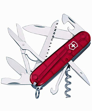 Victorinox Medium Pocket Knife For Hunting - 15 Functions - Huntsman - Red Transparent