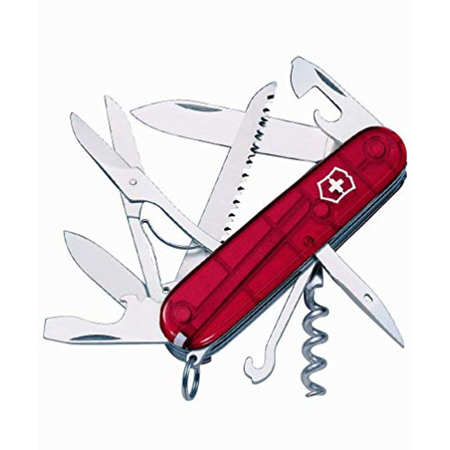 Victorinox Medium Pocket Knife For Hunting - 15 Functions - Huntsman - Red Transparent