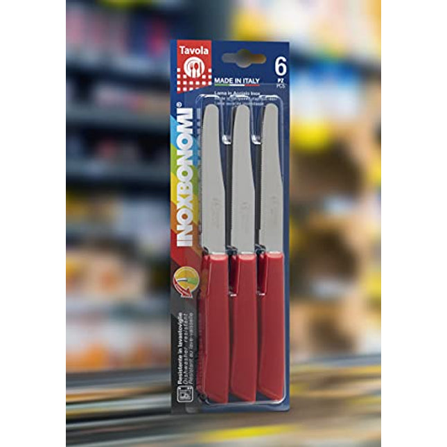 Set Of 6 Serrated Tavola Table Knives 11 Cm - Red
