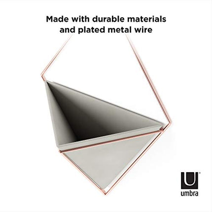 Umbra Trigg Hanging Planter Vase & Geometric Wall Decor Ceramic Container - Great For Succulent Plants, Air Plant, Mini Cactus, Faux Plants and More, Large, Concrete/Copper