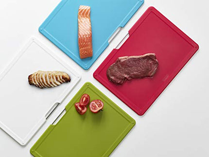 Joseph Joseph Folio Plastic Kitchen Cutting Board Set with Storage Case Color-Coded Easy-Access Design Dishwasher Safe Non-Slip, Large, Silver