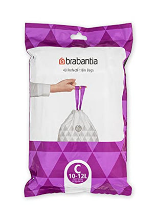 Brabantia Perfectfit Bags, Code C, 10-12 Litre, 40 Bags Per Dispenser Pack, - White
