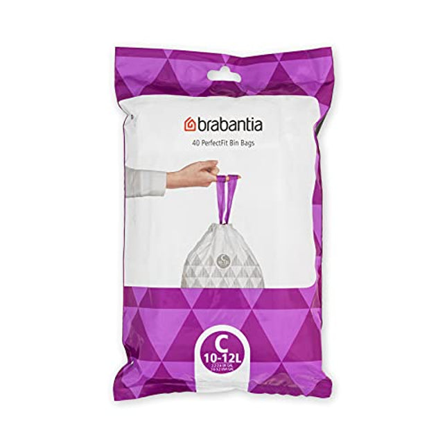 Brabantia Perfectfit Bags, Code C, 10-12 Litre, 40 Bags Per Dispenser Pack, - White