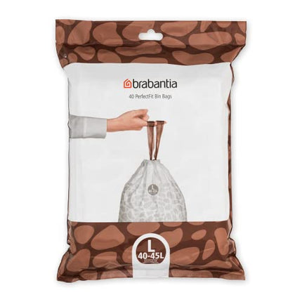 Brabantia Perfectfit Bags, Code L, 45 Litre, Dispenser Pack, 40 Bags - White